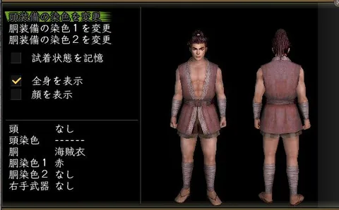 軽鎧胴体改装装備グラフィック(男性)：海賊衣男傾奇