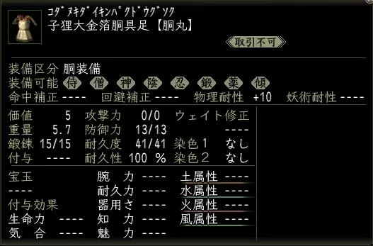 子狸大金箔胴具足の画像